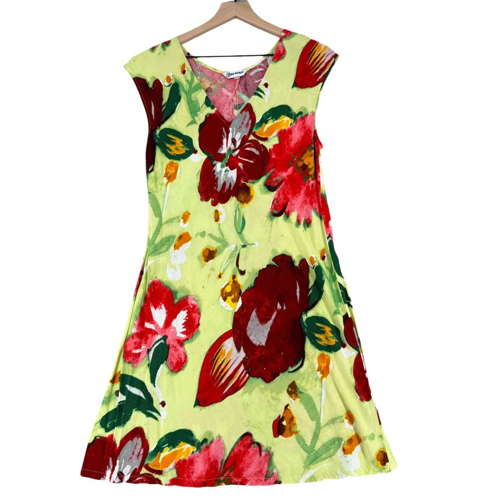 Jams World Green Floral Midi Dress with Red & Burgundy Blooms - Picture 2 of 9